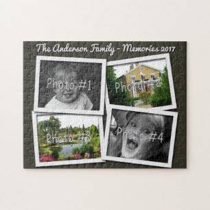 Family Memories 4 x Custom Photos Challenge Black Jigsaw Puzzle
