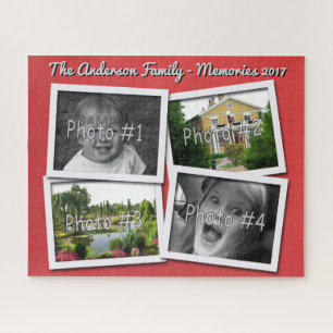 Family Memories 4 x Custom Photos Challenge Red Jigsaw Puzzle