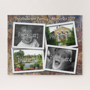 Family Memories 4 x Custom Photos on Grungy Rock Jigsaw Puzzle