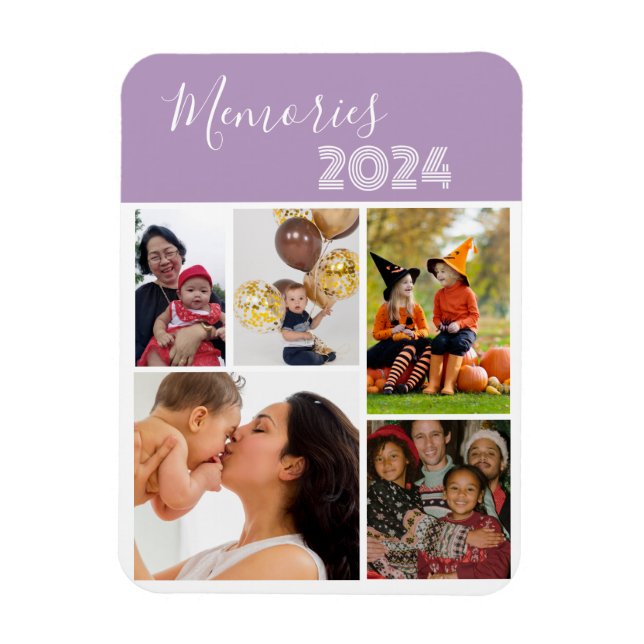 Family Memories 5 photo collage purple Magnet (Vertical)