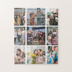 Family Memories 9 Photo Grid Personalised Collage Jigsaw Puzzle