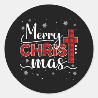 Family Merry Christmas Christian Cross Buffalo Classic Round Sticker