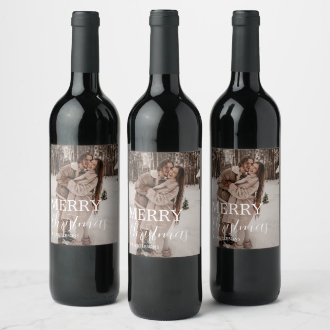 Family merry christmas , custom photo wine label  (Bottles)