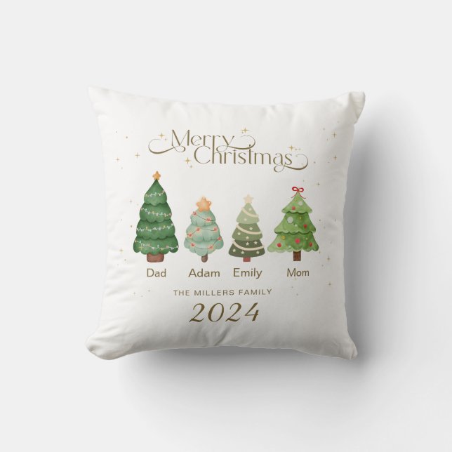 Family Merry Christmas Gift, Personalised Family  Cushion (Front)