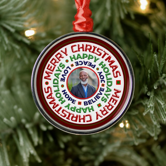  Family Merry Christmas Holiday Photo Personalise Metal Tree Decoration (Tree)