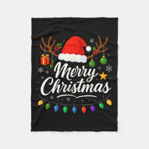 Family Merry Christmas Red Santa Hat Reindeer Xmas Fleece Blanket