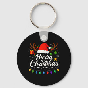 Family Merry Christmas Red Santa Hat Reindeer Xmas Key Ring