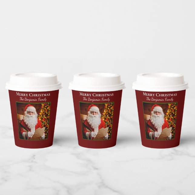 Family Merry Christmas Santa Claus Personalise Paper Cups (Multi)