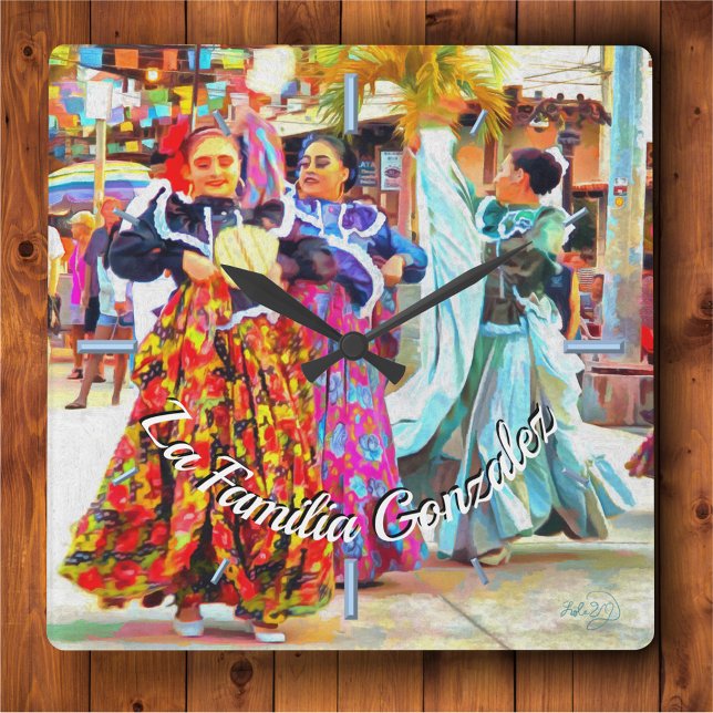 Family Mexican Festival Dancers 2549 Square Wall Clock (Creator Uploaded)