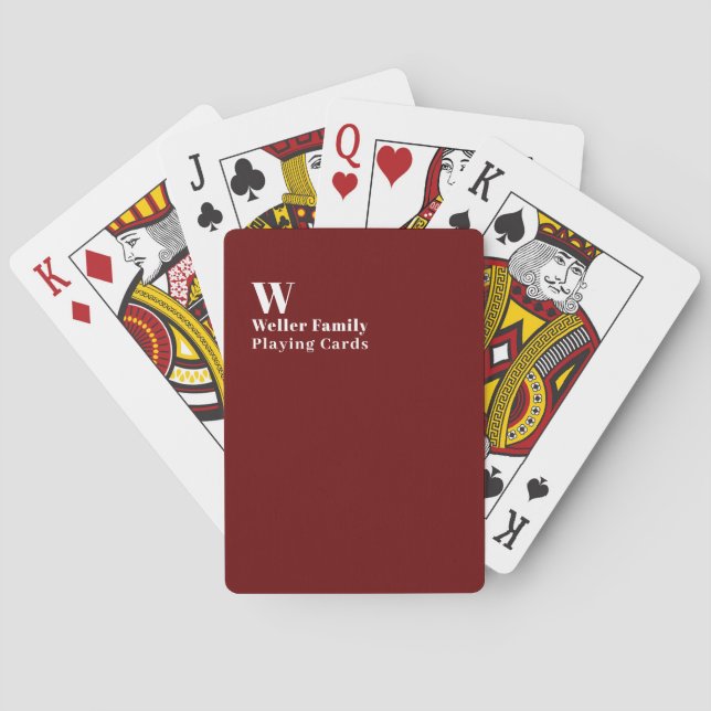 Family Minimalist Monogram Red Playing Cards (Back)