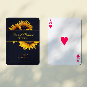 Family modern elegant gold newlyweds weddings  playing cards