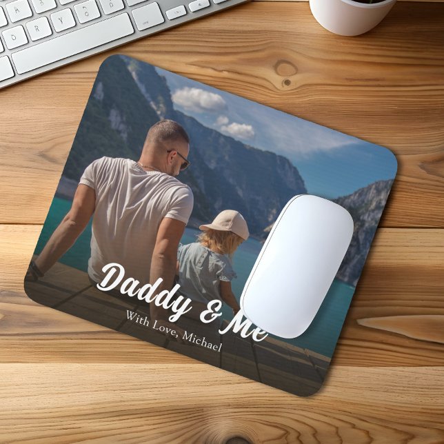 Family Modern Photo Daddy and Me Custom Mouse Mat (Daddy and me custom personalized mouse pad)