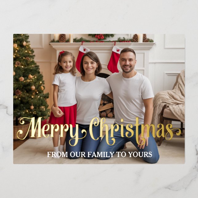 Family Modern  Photo Foil Holiday, Christmas Card (Front)