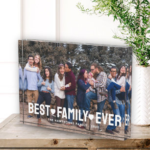Family Modern Simple Hearts Love Best Family Ever Photo Block