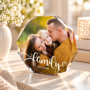 FAMILY Modern Simple Hearts Love Script Photo Block