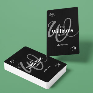 Family Monogram Black Modern Playing Cards