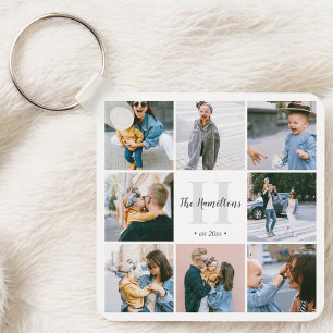 Family Monogram Calligraphy 16 Photo Keychain