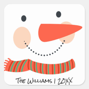 Family monogram Christmas Day Snowman Square Sticker