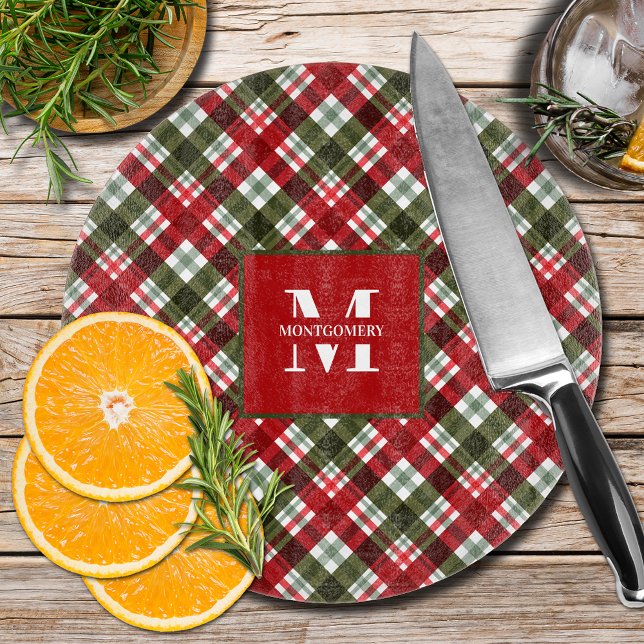 Family Monogram Christmas Plaid Cutting Board (Creator Uploaded)