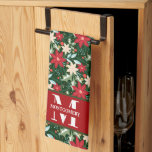 Family Monogram Christmas Plaid Tea Towel<br><div class="desc">Your initial and last name personalise this kitchen towel with a red,  green and cream Christmas poinsettia pattern. Perfect for your home decor or give as a gift. MATCHING items in our store.</div>