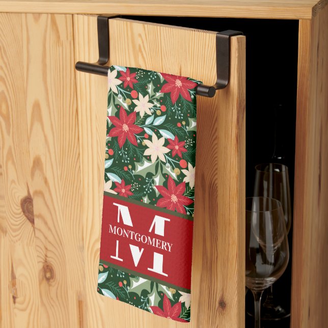 Family Monogram Christmas Plaid Tea Towel (Thirds Fold)