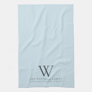 Family Monogram Elegant Pastel Blue Kitchen Tea Towel