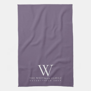 Family Monogram Elegant Purple Kitchen Tea Towel