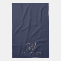 Family Monogram Elegant Script Navy Kitchen