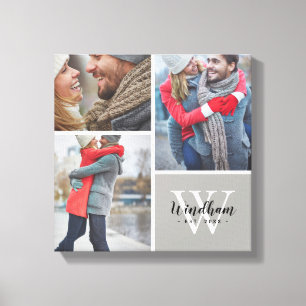 Family Monogram Established Date 3 Photo Collage Canvas Print