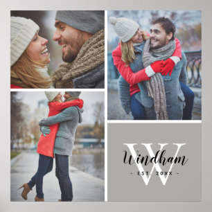 Family Monogram Established Date 3 Photo Collage Poster