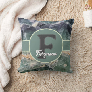 Family Monogram Green Purple Gemstone Initial Cushion