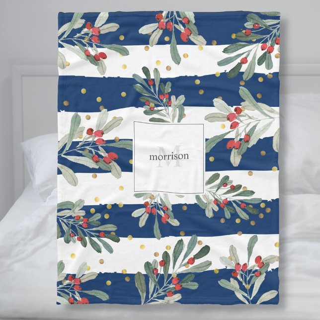 Family Monogram Modern Chic Winter Botanicals Fleece Blanket (Creator Uploaded)
