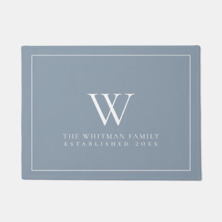Family Monogram Modern Dusty Blue Doormat