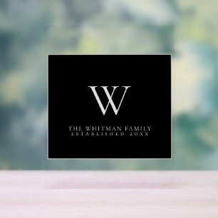 Family Monogram Modern Elegant Black Grey Acrylic Sign