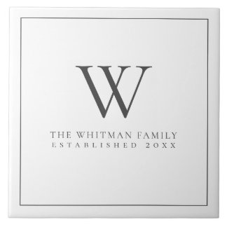Family Monogram Modern Elegant Charcoal White Tile