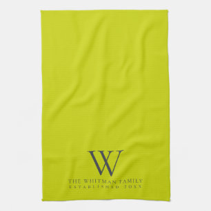 Family Monogram Modern Lime Green Kitchen Tea Towel