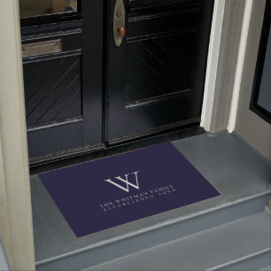 Family Monogram Modern Navy Doormat