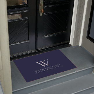 Family Monogram Modern Navy Doormat