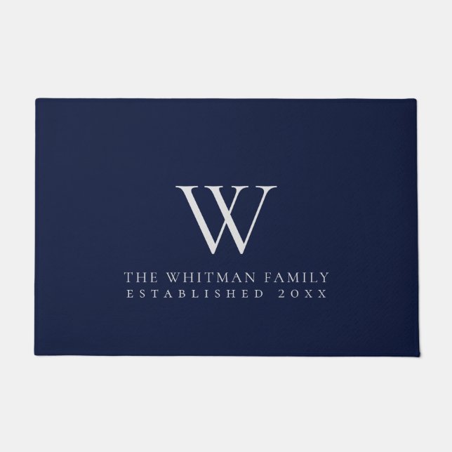 Family Monogram Modern Navy Doormat (Front)
