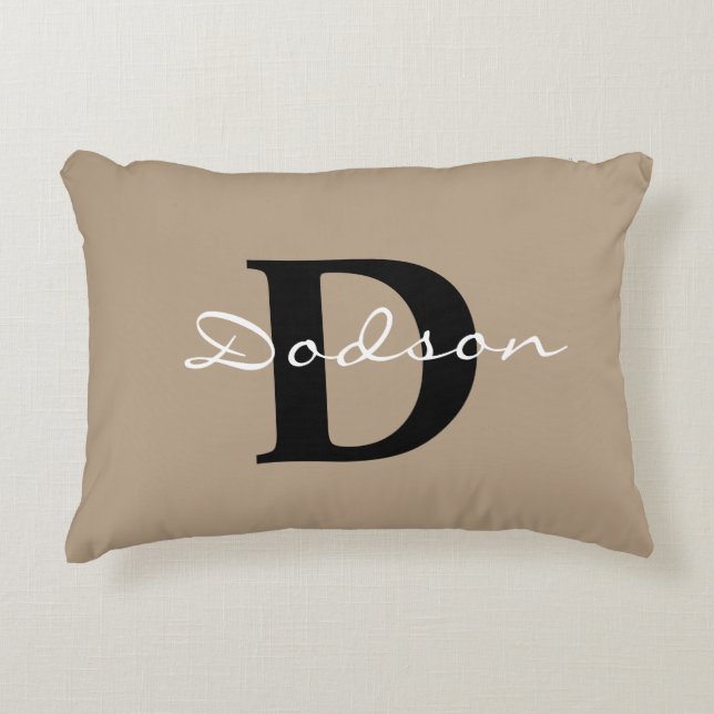 Family Monogram Name Beige Black Decorative Cushion (Front)