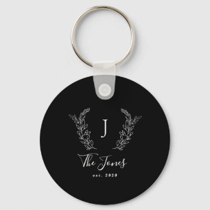 Family monogram name elegant personalised black key ring