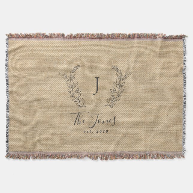 Family monogram name personalised rustic throw blanket (Front)