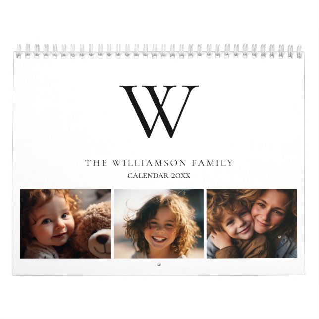 Family Monogram Name Photo Calendar (Cover)