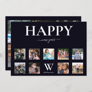 Family Monogram Name Photo Collage Happy New Year Holiday Card