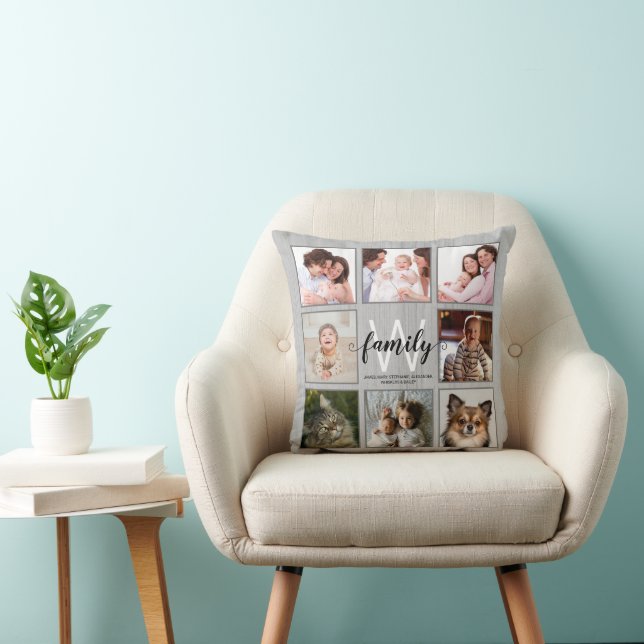 Family Monogram Names Rustic Photo Collage Cushion (Chair)