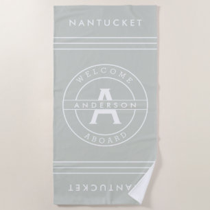 Family Monogram Nautical Beach House Sea Salt Grey Beach Towel