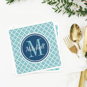 Family Monogram   Navy Blue and Aqua Napkin