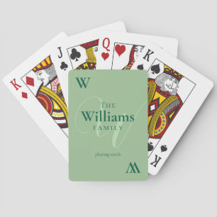 Family Monogram on Sage Green Playing Cards