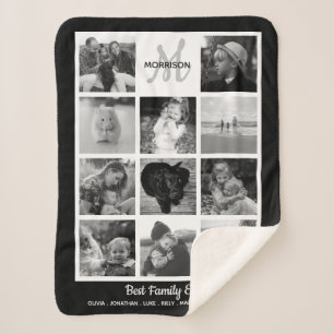 Family Monogram Photo Collage 11 Black White Photo Sherpa Blanket