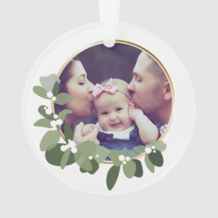 Family Monogram Photo Modern Christmas Wreath Ornament